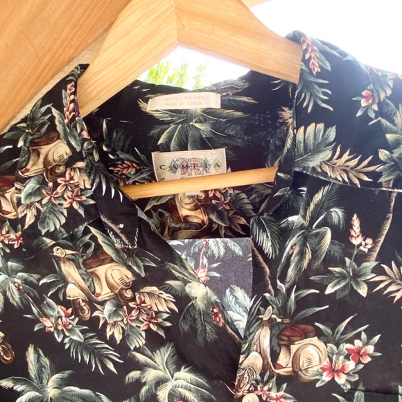 Campia Moda Hawaiian Artwork Palm Trees Hut Mens Button-Down Shirt XL - Picture 4 of 6